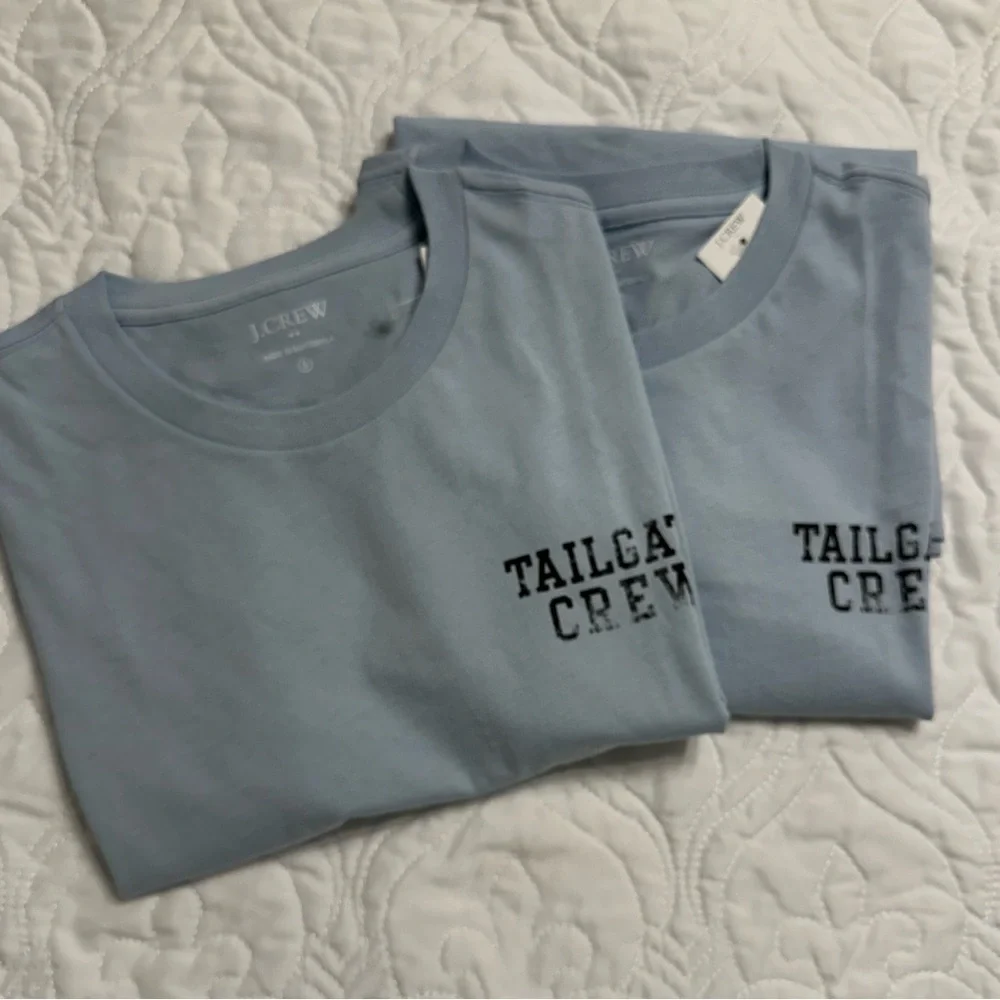 NWT J.Crew Men’s Blue tee shirts with Tailgate crew on front & picture on back.